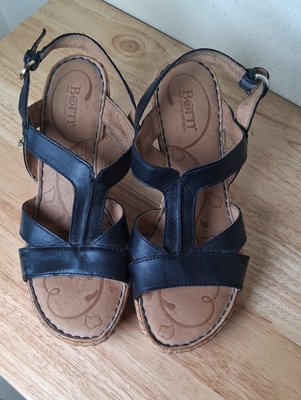 Born Black Leather T-Strap Slingback Sandals